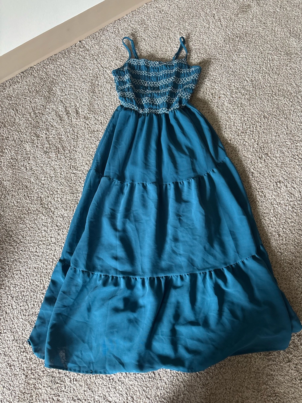 Teal Tiered Maxi Dress with Smocked Waist